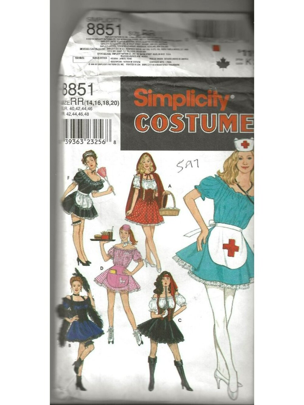 VTG HALLOWEEN Pattern #8851 Simplicity COSTUME Women's 6 Sexy Outfits Szs 14-20